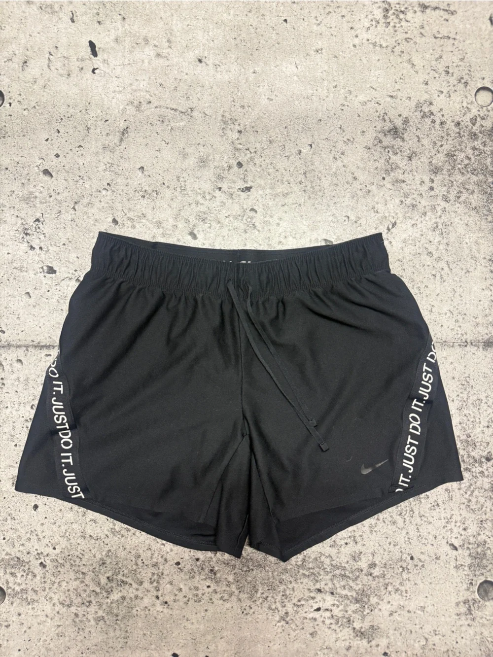 Nike Women's Black Athletic Shorts with White Side 'Just Do It' Trim